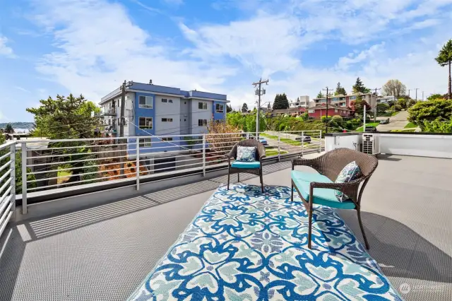 Large rooftop deck including city skyline and Mt Rainier VIEW!!