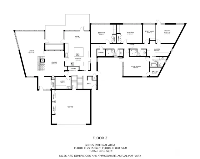 This is the main floor plan. Note this indicates the total square footage is 3,613 square feet which differs from the King County records. Buyers will need to verify the square footage to their own satisfaction.