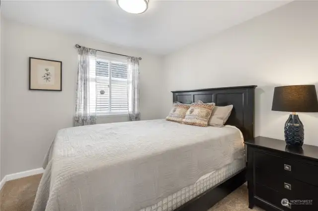 Nice size bedroom 3 used for guest bed. Queen size bed shown in picture. Newer gas water heater & newer gas furnace located in false wall behind closet.  Does not take up space in closet leaving plenty of room for storage items or clothing