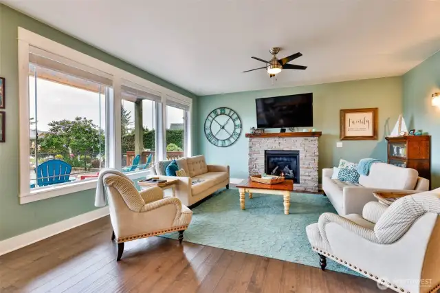 Cozy stone fireplace