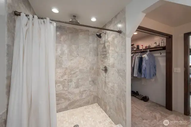 Walk shower, walk in closet