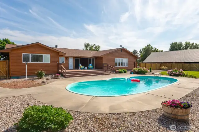 Expansive patio around pool