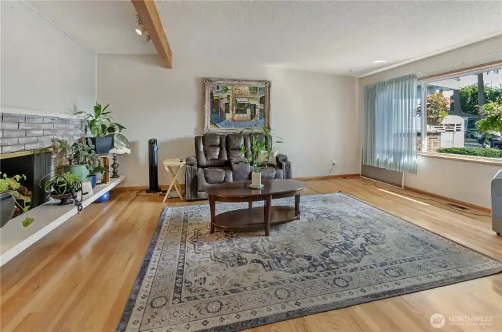 This view shows the fireplace.