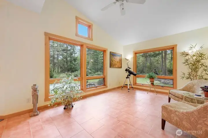 Left side of the great room, overlooking the amazing (private) back yard.