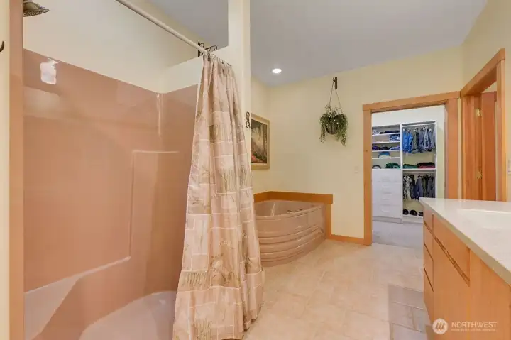 Walk in shower.