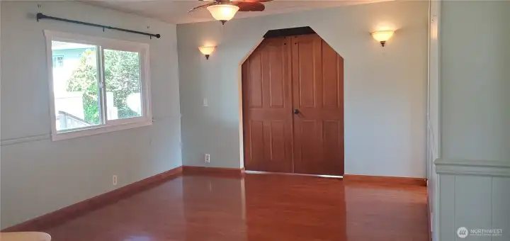 Barn doors separate the Primary Bedroom for the Family Room