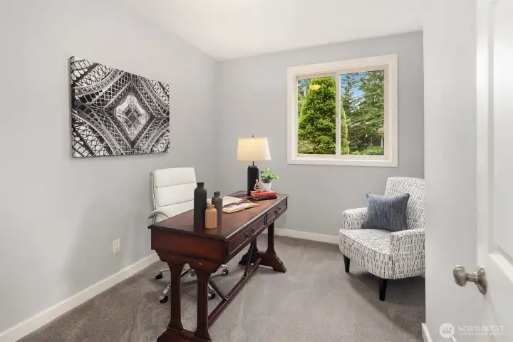 The versatile lower-level office or flex room has the potential to add a closet for additional functionality. The versatile lower-level office or flex room has the potential to add a closet for additional functionality.