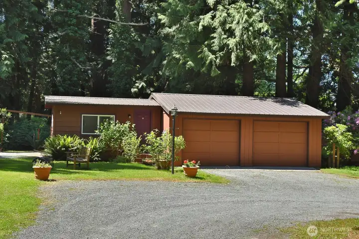Two Car Garage with an attached office space.