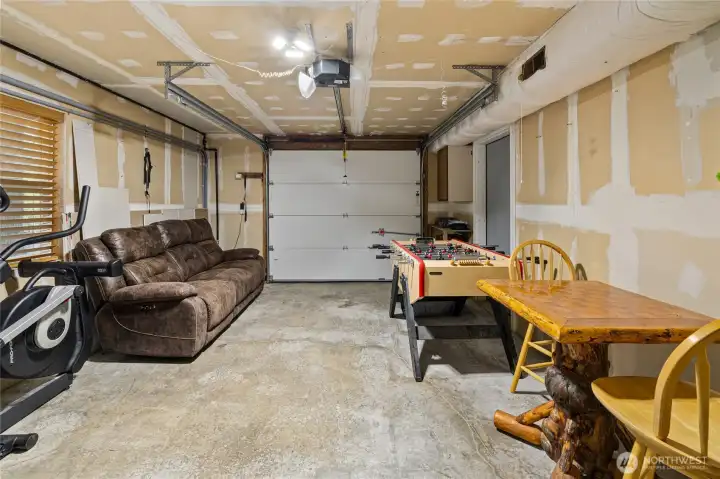 Garage space currently used as game room
