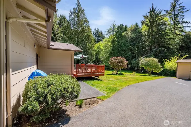 Back of garage includes a side door- making it easy to get to your RV pad or greenhouse.