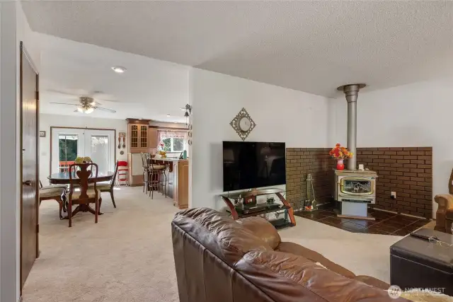The living room flows into the kitchen and dining space keeping everyone close by.