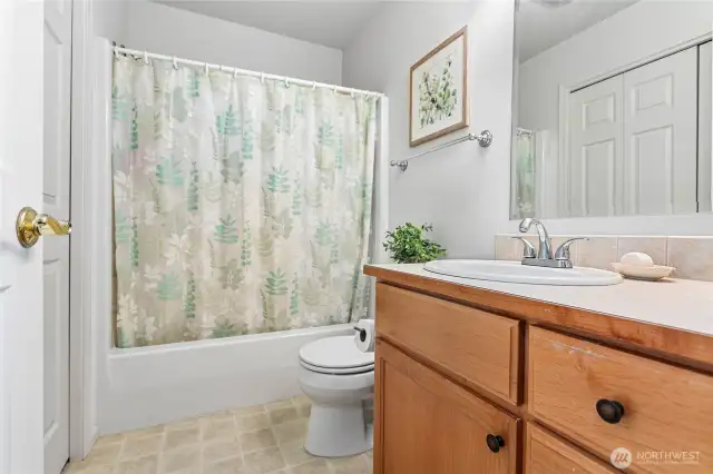 Upstairs full bathroom is right off upstairs bedroom