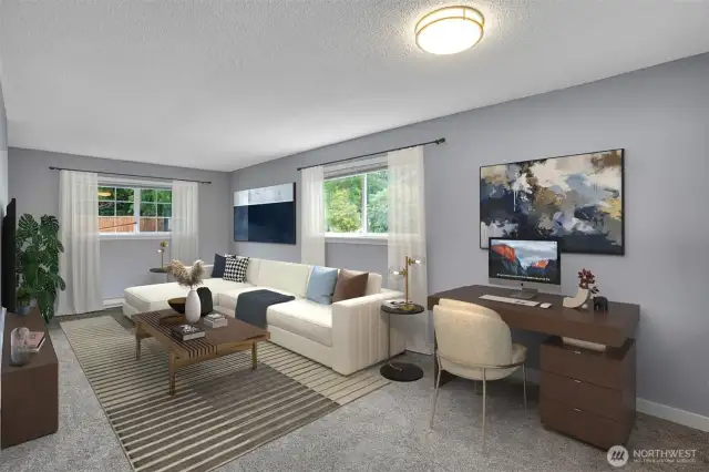 Great family room space to set up media equipment to enjoy game day or just relaxing at your leisure.