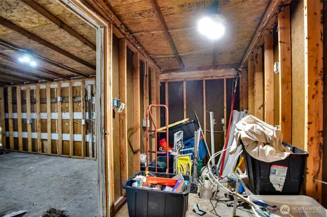Extra storage space in detached garage for all your outdoor tools.