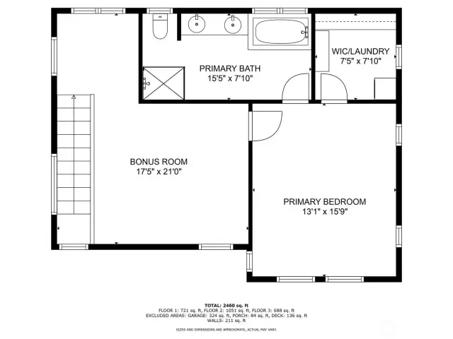 Upstairs floorplan with dimensions for rooms