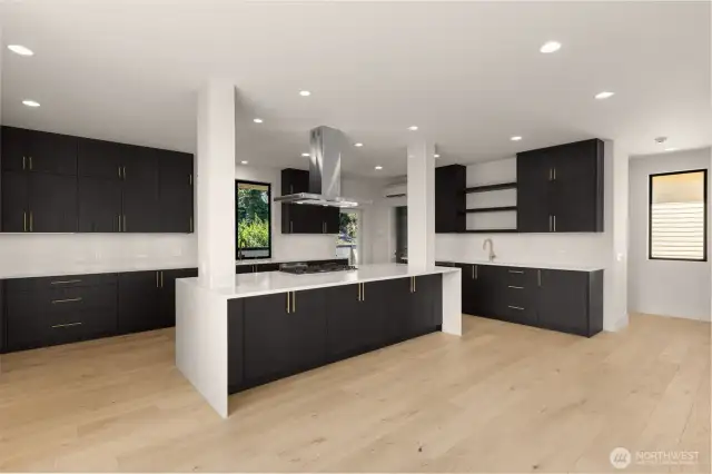 Beautiful cabinets, Quartz counter tops and large center island