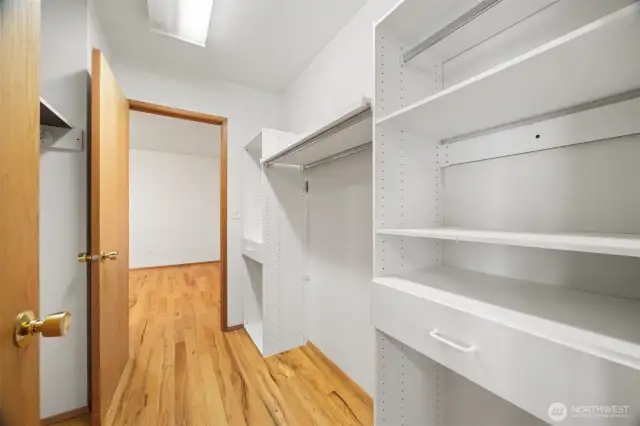 There is a shared walk-through closet between the two bedrooms on the main floor.