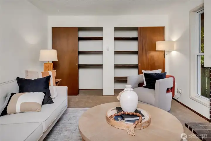 The family room has two huge closets to tuck away board games, extra blankets or anything else you want at hand but still out of sight.