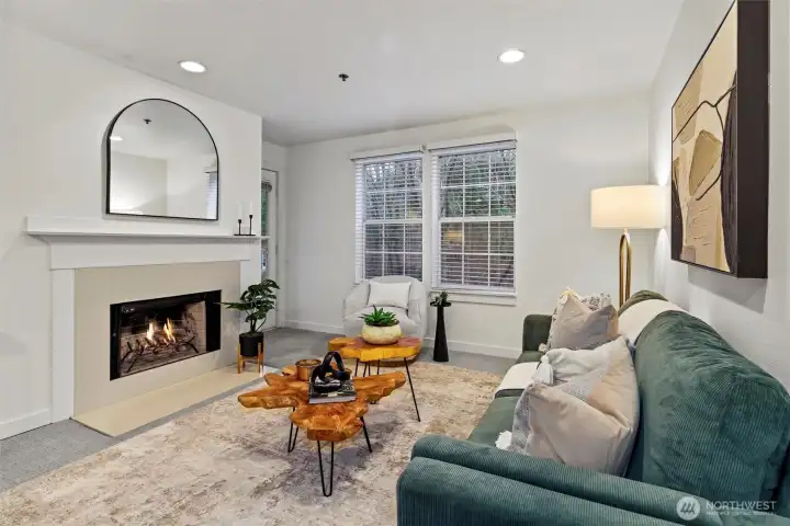 Gorgeous wood-burning fireplace.