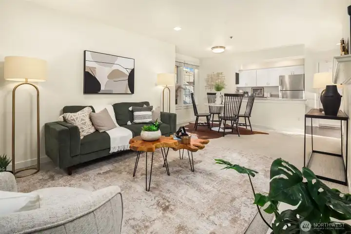 Great open flow from the dining space to the living room.