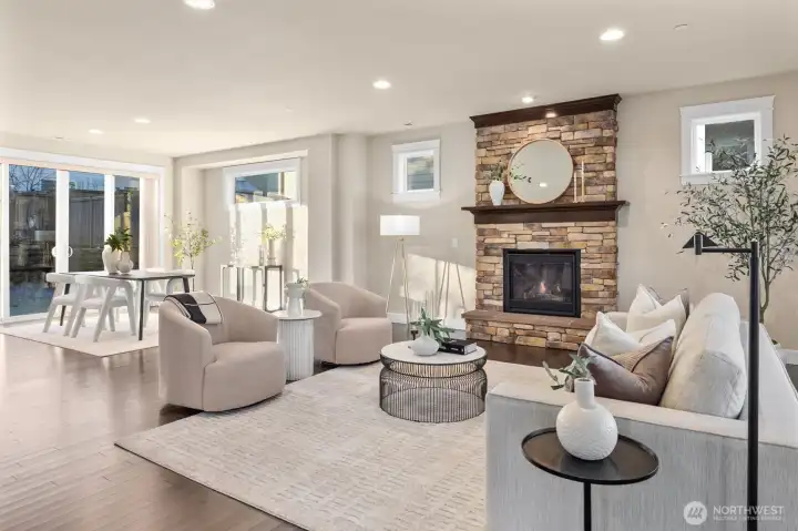 Great room with gas fireplace.