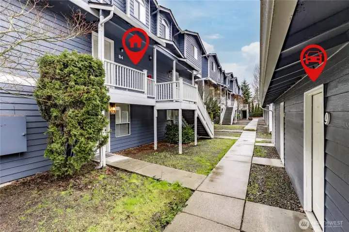 Detached garage is just a few steps from your front door! One uncovered parking space is also reserved, plus several visitor spaces throughout the complex.