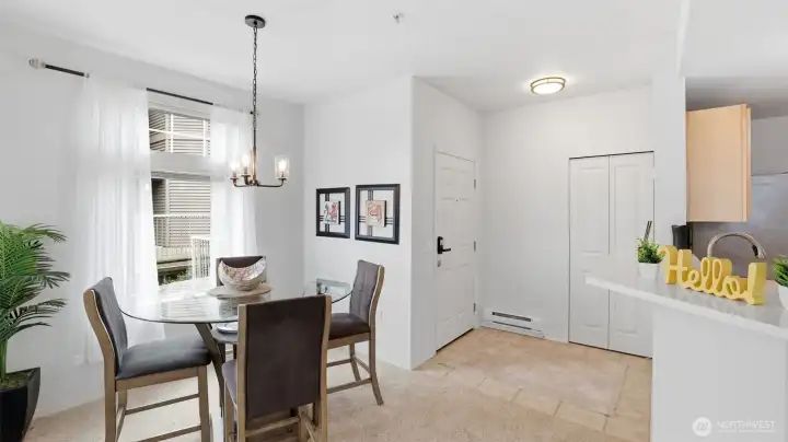 Enjoy morning coffee or intimate dinners in this bright, inviting dining nook.