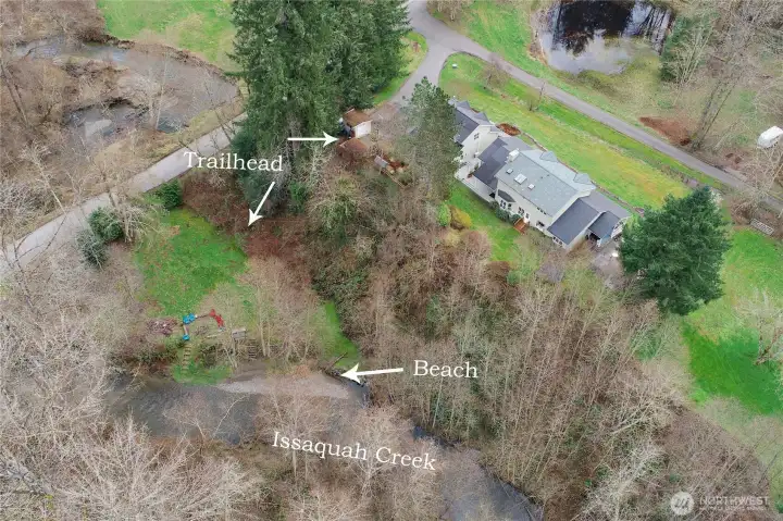 Overhead view of the home and property layout.