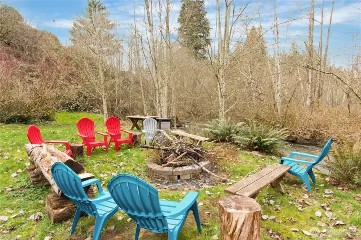 Creekside firepit gathering area