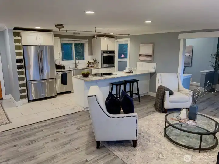 Kitchen opens to living space.