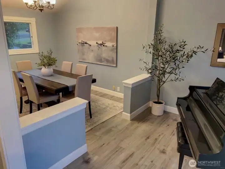 Piano and dining room.
