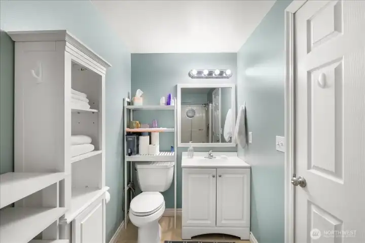 3/4 bath in the garage office/bonus room.