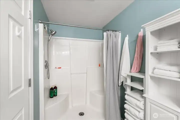 3/4 bath upstairs in the garage.