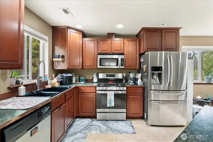 Kitchen with lots of counter and cabinet space.