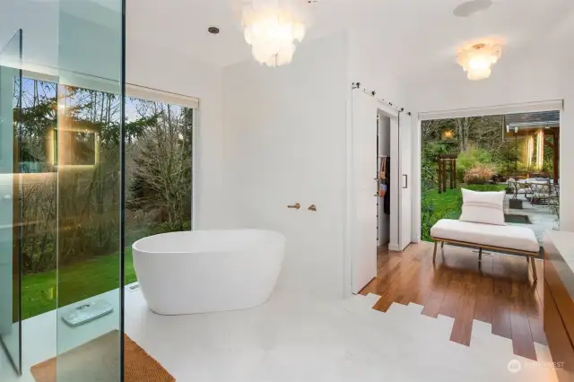 Ceiling-Fill Soaking Tub and Glass Multi-head Spa-Shower~