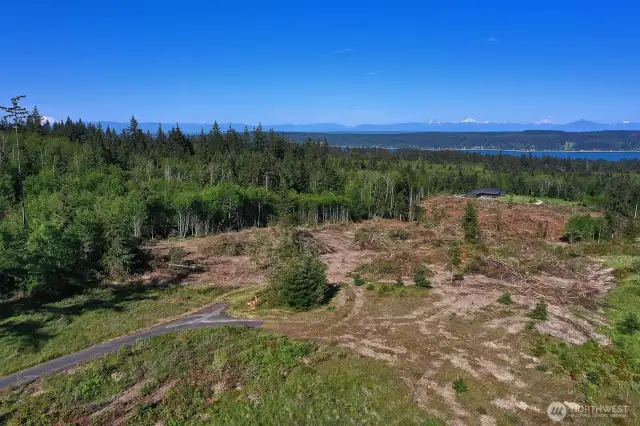 Ariel photo of the building pad, with the mountains and water as your backdrop.  What a beautiful lot to build your dream home!