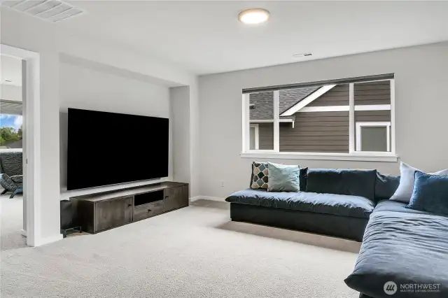 Smurf tubing in the walls at each TV mount, for the seamless organization of cables.   By installing this Smurf tube  during construction, it created a dedicated conduit for all your audio-visual cables.