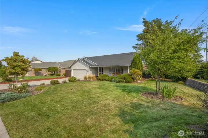 Level yard, fenced back yard with shade trees