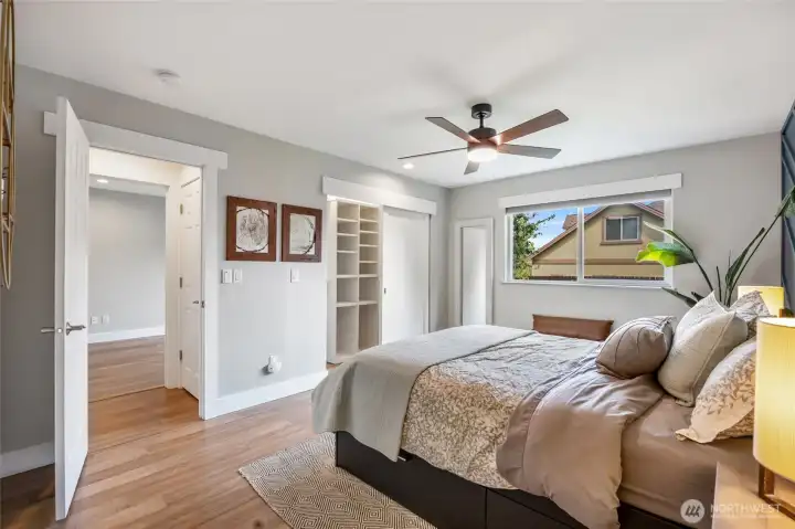 Primary suite has closet built-ins to maximize space