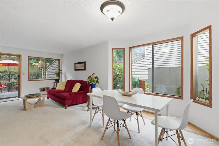 dining area with windows