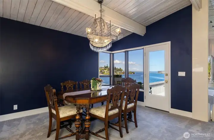 Dining room opens to view deck.
