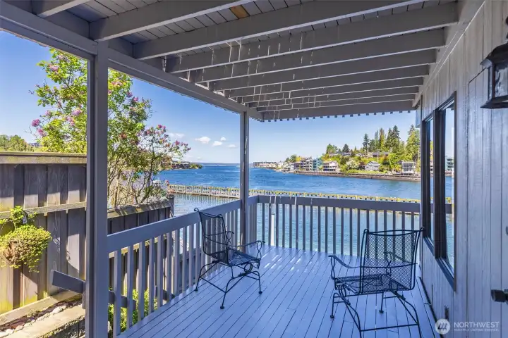 Lower level private deck off living room.