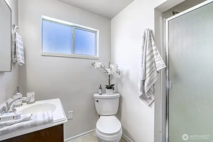 3/4 bath just off the garage entry