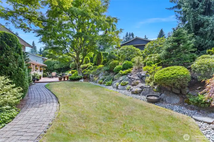 Lawn with mature landscape