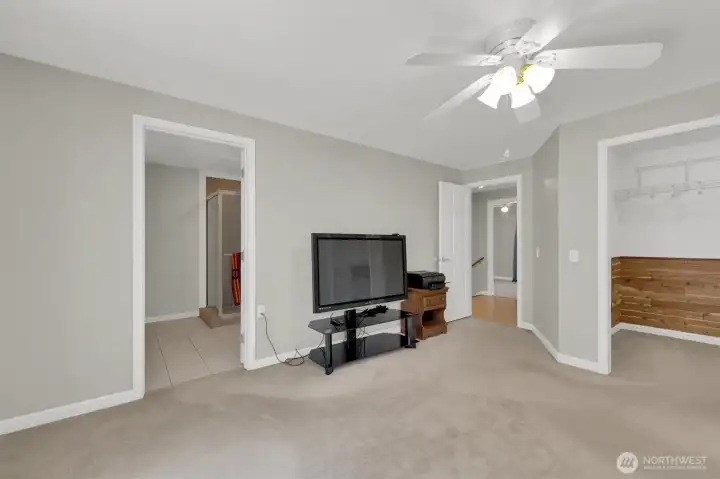 Before “Virtually Staged.” Primary Bedroom with 3/4 bath attached. On third floor.  See next Photo for “Virtually Staged.”