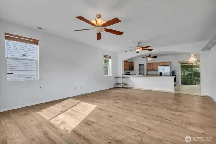 Grand Living room space open to kitchen