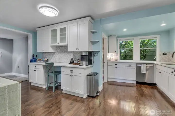 Pantry and laundry room to the left of the windows