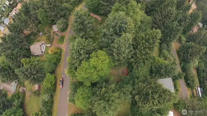 Overhead the property.