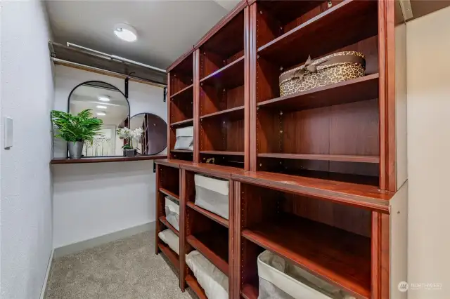 Walk-in-closet with automatic lighting.  tons on storage.