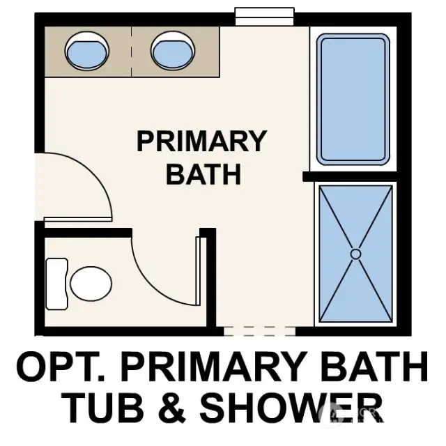Floor plan, primary bath shower and tub.